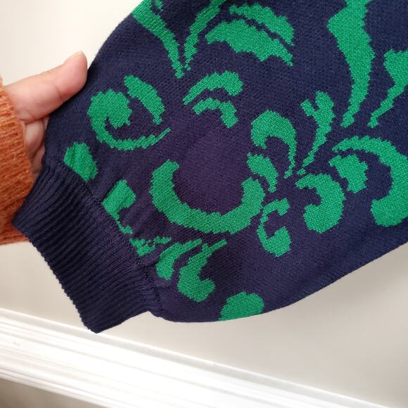 GILI Women Floral Sweater Jumper 2X Navy Blue Green Preppy Twee Classic NEW - Picture 4 of 11